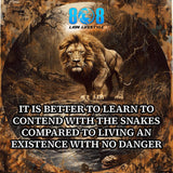 Face danger with confidence using the Contend With Snakes Sticker, built for those who refuse comfort zones. This Fearless warrior mindset motivational sticker ignites bold action, while the Courage under pressure quote sticker strengthens resolve. Step forward daily with an Embrace the challenge inspirational sticker and Risk builds strength laptop sticker. Power is forged in adversity—Add to cart now.